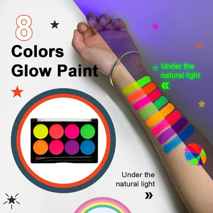 8 Colors Body Painting Palette for Tattoo Art UV Glow in The Dark Makeup Carnival Artist Cosplay Art Party Festival Cosmetics