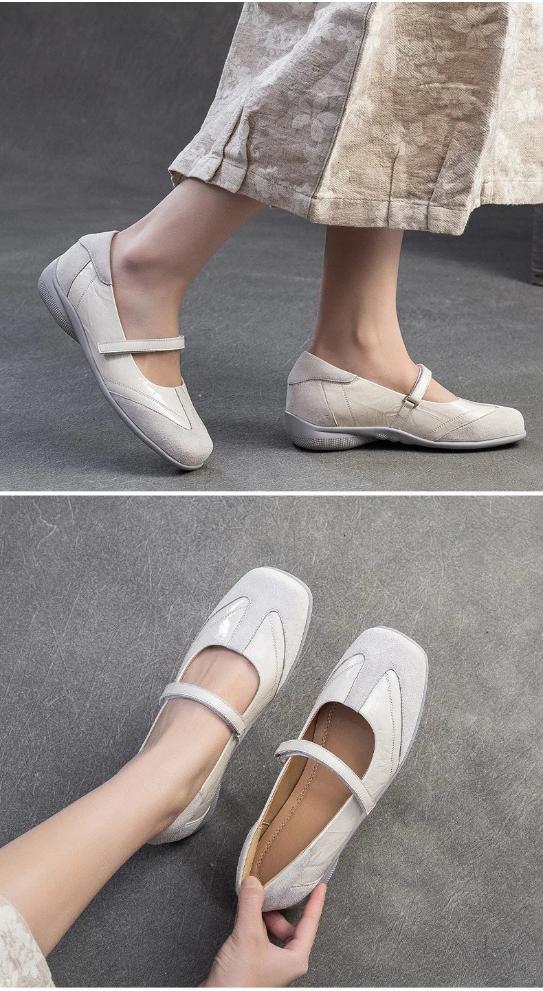 DRKANOL 2026 Women Genuine Leather Flat Shoes Summer Shallow Sheepskin Hook And Loop Casual Loafers Ladies Low Heel Single Shoes