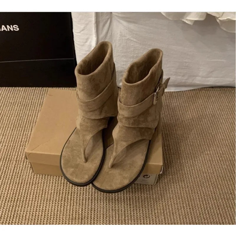 2025Spring Clip Toe Flats Sandals Summer Fashion Trend Trouser Legs Boots Casual Dress Street Style Shoes