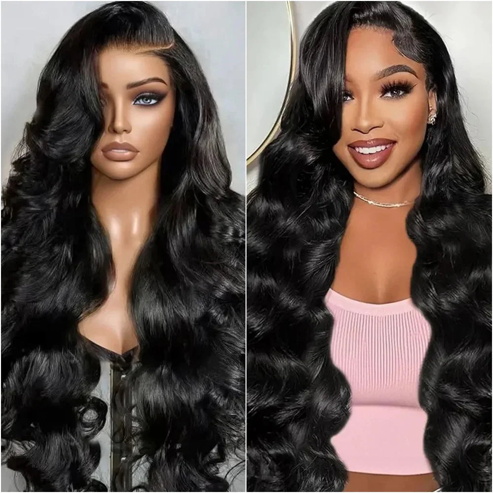 Body Wave 13x6 HD Transparent Lace Front Human Hair Wig 40 Inch Pre Plucked 220 Density 5x5 Glueless Lace Frontal Wigs for Women