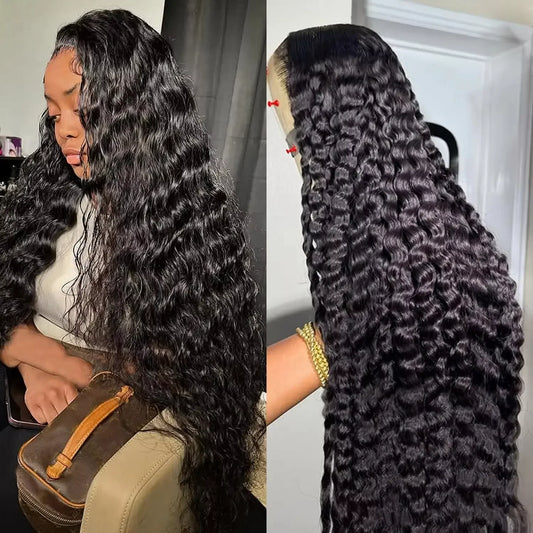 Deep Wave 44 Inch Curly 13x4 HD Transparent Lace Frontal Wigs Human Hair Front Wigs Pre Plucked With Natural Hairline For Women