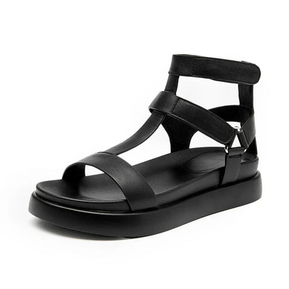 BeauToday Summer Gladiator Sandals Women Calfskin Leather Open Toe T-bar Strap Hook & Loop  Summer Ladies Shoes Handmade 07130