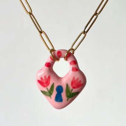 Colorful dopamine pendant necklace, heart-shaped sun, white dove, small snake, gold-plated and color preserving