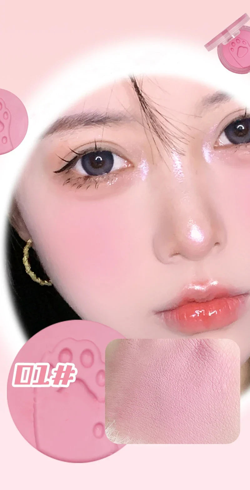 Cat Paw Cream Blush With Thumb Powder Puff Natural Matte Brighten Purple Apricot Rubores Cute Blusher Rouge Korean Dupes Makeup