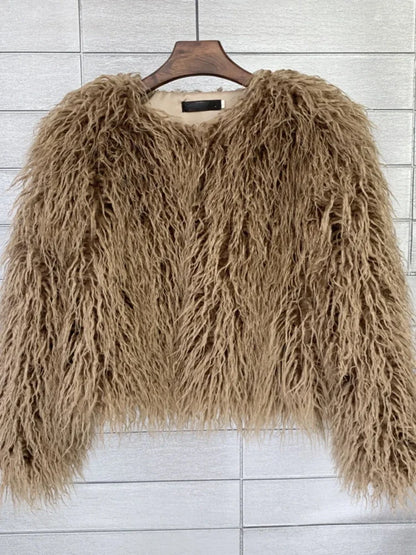 Colorful Warm Faux Women Fur Coat  Black White Pink Plush Coat Female Jacket Fur Autumn Winter Shaggy Outerwear High Street 2025