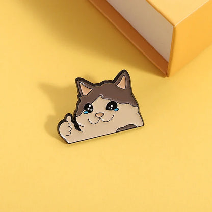 Thumb Up Crying Cat Enamel Pin Kawaii Humorous Animal Brooch Lapel Backpack Badge Funny Jewelry Gifts For Cat Lovers Friends