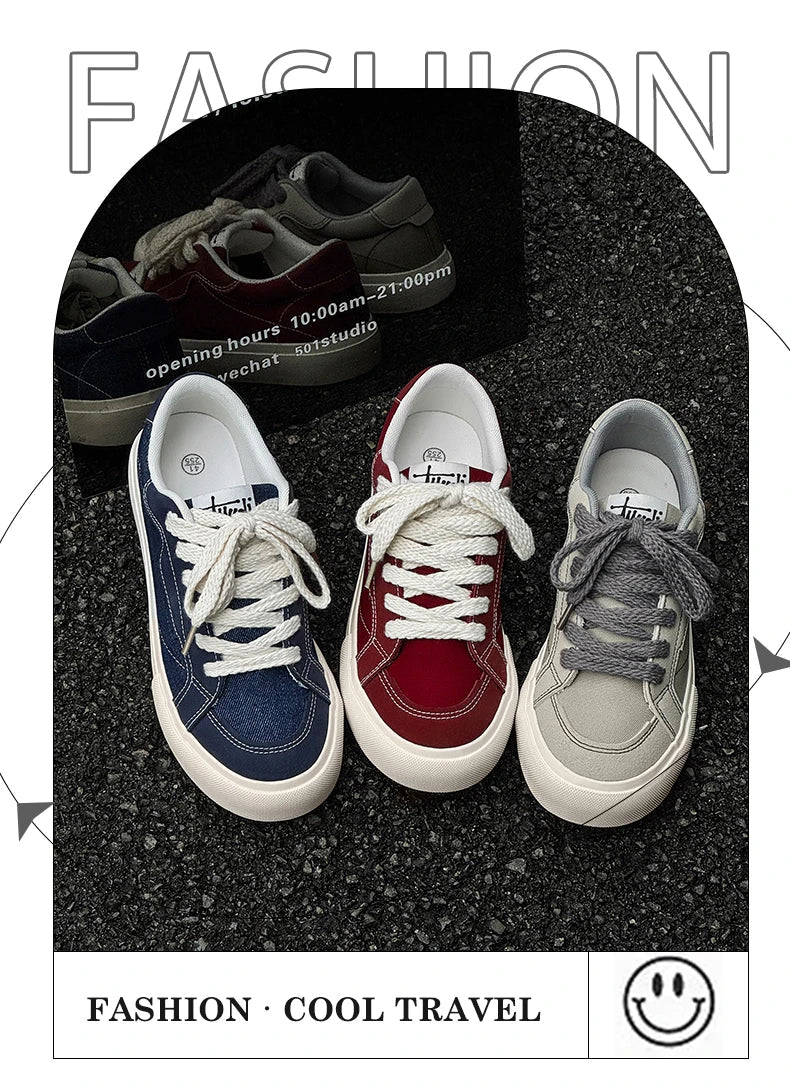 Mens Cowboy canvas Shoes Breathable Trend Mens board Shoes Thick Sole Trend Comfortable student Skateboard Trainers Footwear