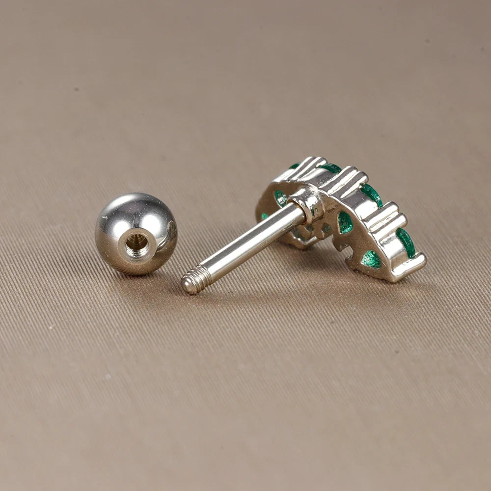 2PC Stainless Steel Little Stud Earring for Women Tiny Green Crystal Zirconia Cartilage Helix Tragus Piercing Earrings Jewelry