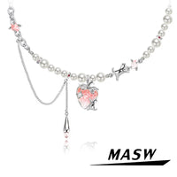 MASW Original Design Elegant Temperament Pink Strawberry Pendant Necklace For Women Wedding Gifts Modern Jewelry Accessories