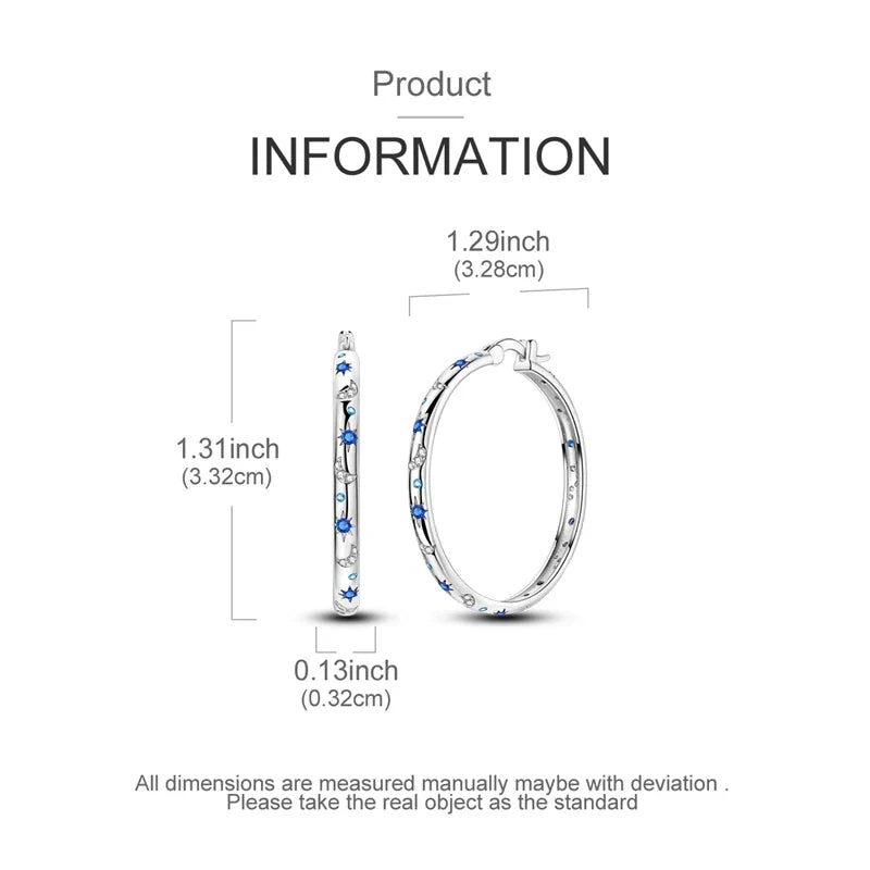 925 Sterling Silver Hoop Earring For Woman Night Sky Blue Purple Gemstone Original Earrings Fashion Jewelry Gift