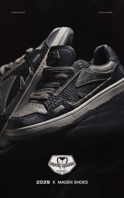 Maden Casual Snake Year Black Mamba Men's Sneakers Low-Top Flat Sole Versatile Black Shoes for Spring Autumn Skateboarding Shoes