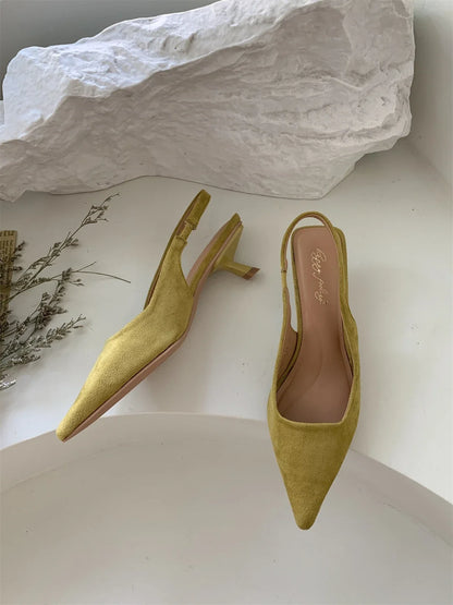 Bailamos Women Sandals Pointed Toe Elegant Low-heel Shoes Summer Fashion Slingback Woman Mules Shoes Pumps Dress Shoes