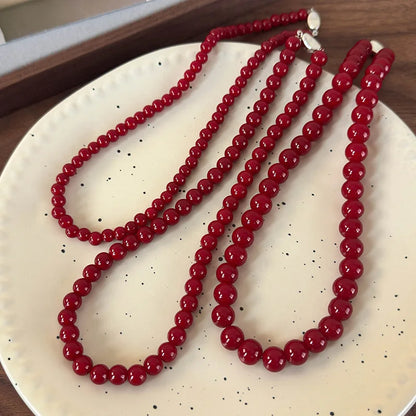 Handmade Vintage Chinese Style Glass Bead Necklace with Antique Red Glass Beads and Gold Coin Closure, Versatile Neckpiece
