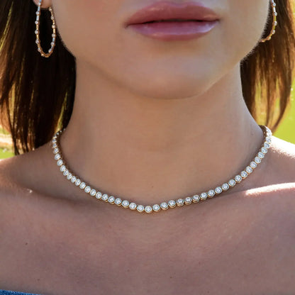 Geometric High Quality Fashion Women Jewelry Bezel Set Round Shaped Tennis Chain Bracelet Necklace Set
