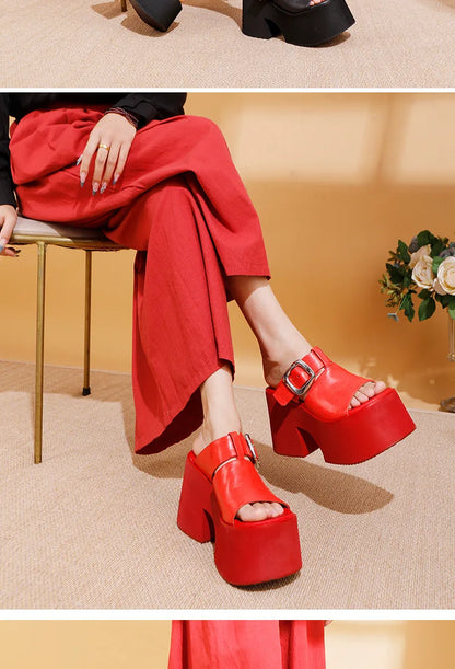 GKTINOO 2026 Summer New Genuine Leather Thick Soled Height Increasing Slippers Fashionable Women's Super High Heels Sandals