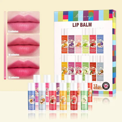 12pcs Moisturizing Lipstick Set, Hydrating Lip Care Suitable For All Skin Types, Fruit Lipstick Lip Balm Set