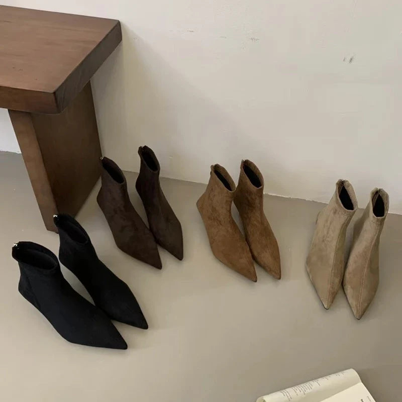 SUOJIALUN 2024 Winter New Brand Women Short Boots Fashion Pointed Toe Ladies Elegant Ankle Boots Thin High Heel Dress Pumps Shoe