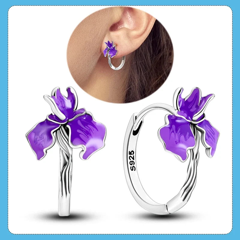 Genuine 925 Sterling Silver Love Feather Earrings Fit Original Charms Hoop For Women Girls Stud Earring Fine Jewelry Gifts