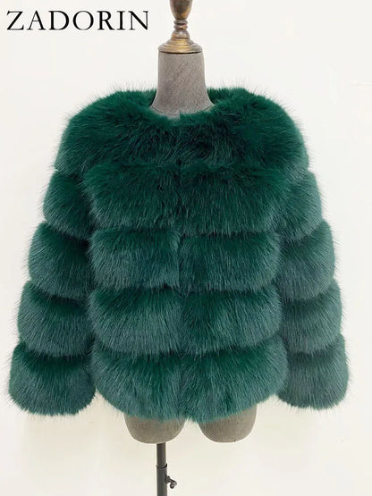 ZADORIN S-6XL Mink Coat Winter Black White Faux Fur Coat Woman Elegant Fluffy Faux Fur Jacket Top Short Fur Coats Woman Clothing