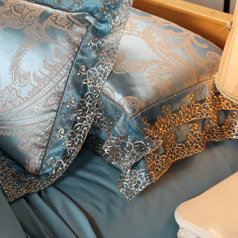 Luxury Jacquard Bedding Set Tencel Modal Duvet Cover 4PCS with Lace Satin Bed Sheet Pillowcases King and Queen Size Home Textile