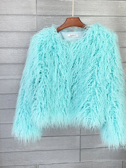 Colorful Warm Faux Women Fur Coat  Black White Pink Plush Coat Female Jacket Fur Autumn Winter Shaggy Outerwear High Street 2025