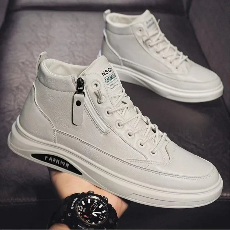 Men Boots Autumn High Top Leather Casual Shoes Fashion Cotton Shoes Flat Ankle Boots Business Outdoor Shoes Man Sneakers New