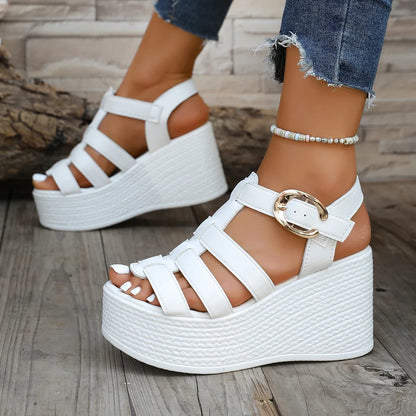 Women Ankle Buckle Wedge Sandals Summer 2025 Trend Platform Breathable Shoes Women Retro Comfortable Non-slip Soft Sole Sandals
