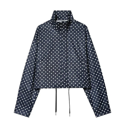 MUJER Polka Dot Bomber Jackets for Women Oversized Cropped Jacket Woman Long Sleeve Women's Jacket Fashion Winter Coat Female