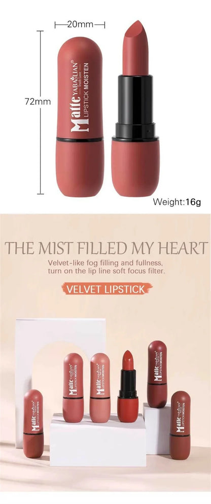 6-Color Matte Velvet Sexy Lipstick Waterproof Long-Lasting Nude Brown Lipstick Smooth High Pigment Profissional Lipgloss Makeup