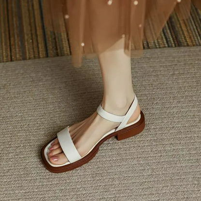 2025 Summer Women Sandals Low Heels Basic Genuine Leather Office Plus Size 35-42 Ladies Casual Outdoor Concise Woman Shoes