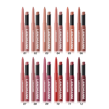 2Pcs/set Matte Soft Mist Slanted Mouth Lipstick + Lip Liner Set Combo Light Matte and Non-Drying Waterproof Non-Stick Lip Set