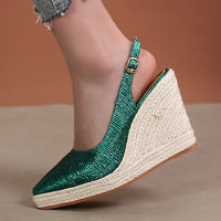 LIHUAMAO wedge ankle strap pointed toe shoes women slingback heels platform espadrilles shoes lady singback heel pumps