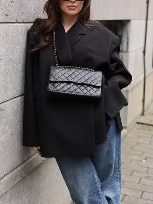 Solid Lapel Blazer Women Coats Fashion Full Sleeve Pocket One Button Jackets 2026 Autumn Daily Office Lady Commute Outwear