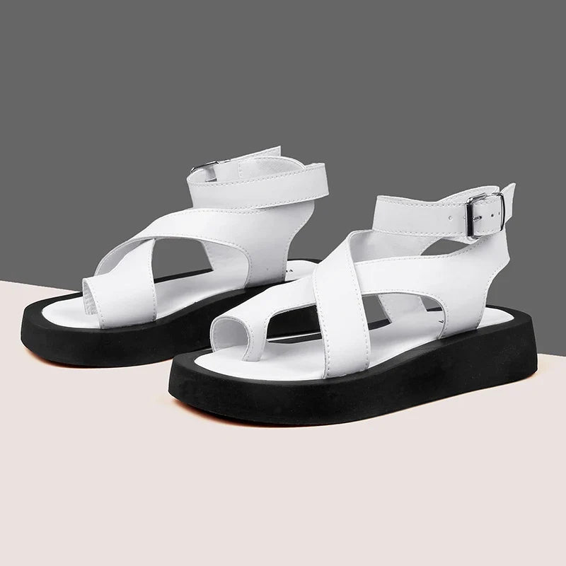 AIYUQI Sandals Women Genuine Leather 2026 Summer New Clip Toe Sandals Ladies Roman Women Shoes Muffin Sandals WHS MTO