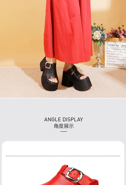 GKTINOO 2026 Summer New Genuine Leather Thick Soled Height Increasing Slippers Fashionable Women's Super High Heels Sandals