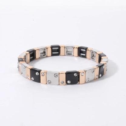2026 New Black Gold Color Beaded Bangle for Women and Men Handmade Elastic hand Wrist Bracelets