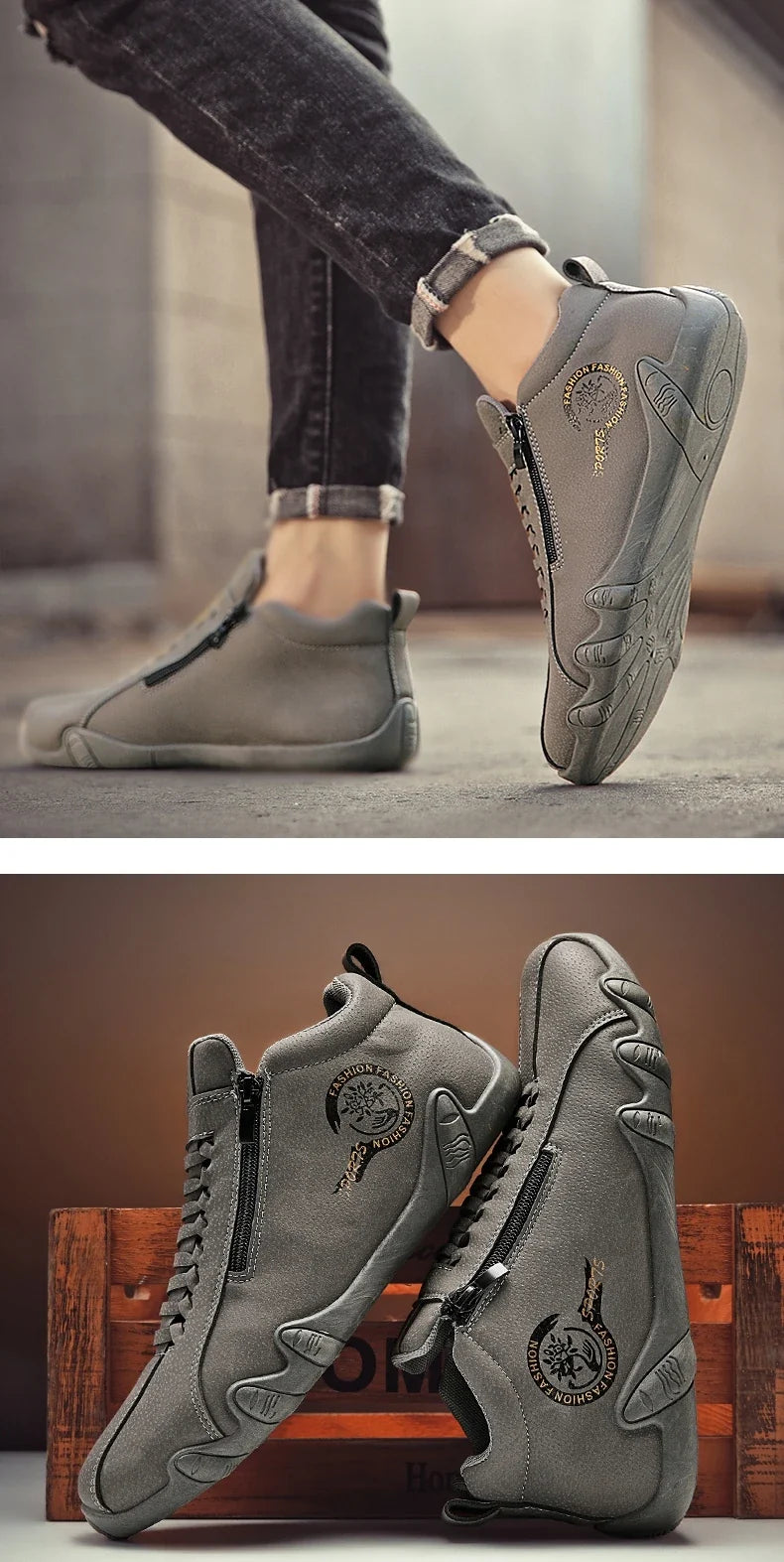 Men's Casual Shoes Side Zipper Short Boots Versatile Flats Bottom Trbottomyy Fashion Pu Leather Men's Shoes Spring Suitable for Outdoor Sports