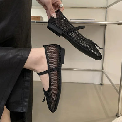 2025 New Luxury Spring/Summer Women Mesh Hollow Elastic Band Flat Bottom Non slip Casual Shoes Flat Bottom Shoes