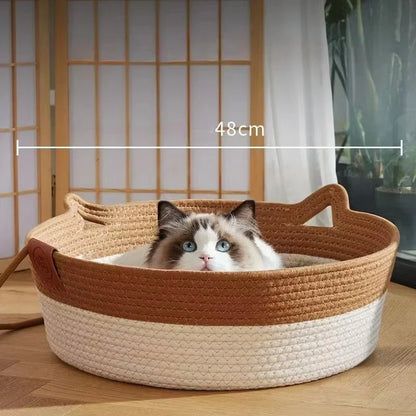 Pet Cat Bed Round Hand Woven Rattan Wear-resistant Cat Bed Summer Cooling Pet Bed Indoor Sleeping House Pet Products Accessories