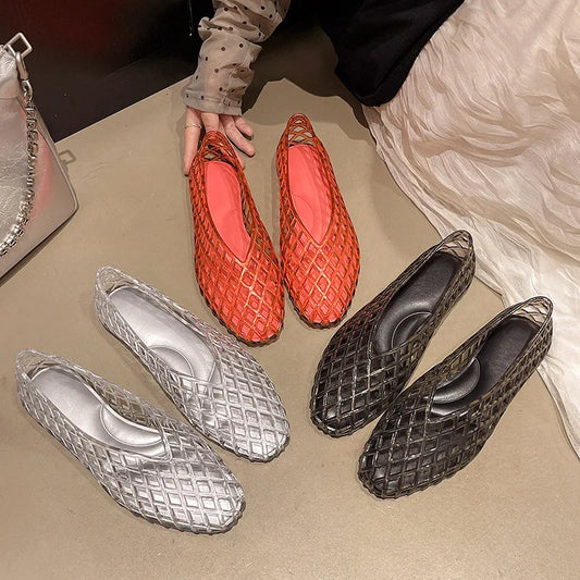 New V-mouth Crystal Jelly Shoes Fashionable, Versatile, Comfortable, Flat Bottom Single Shoes, Casual Sandals for Women