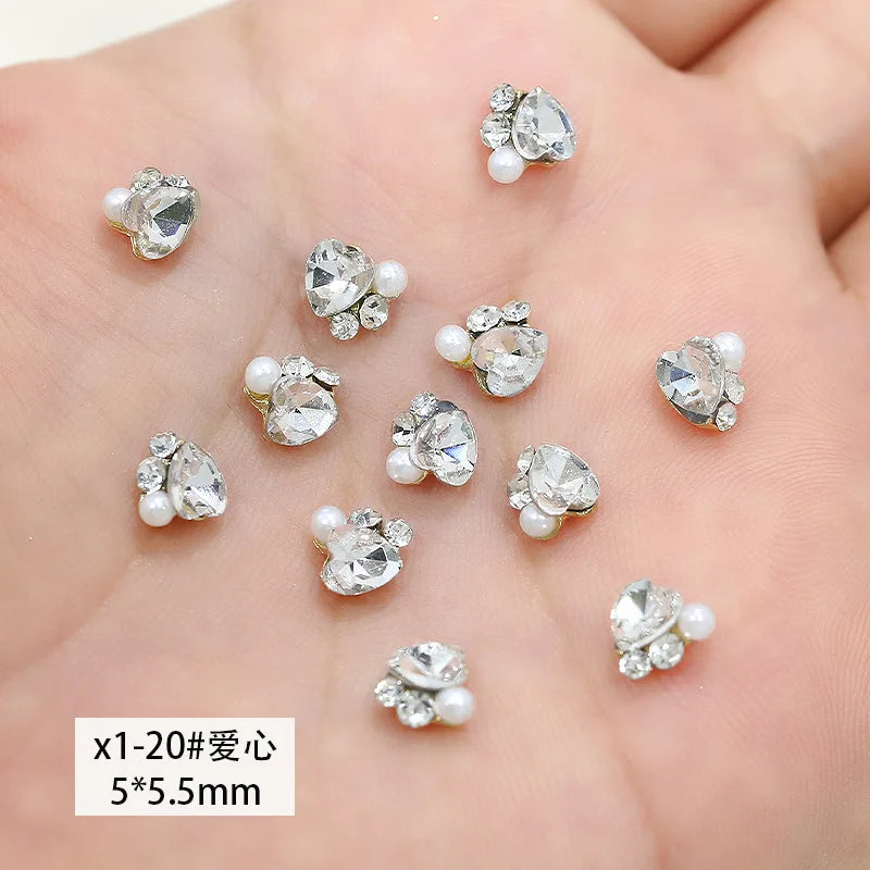 10pc Flash Mini Nail Art Diamond Pile Accessories White Heart Butterfly Fat Square Snowflake Nail Charms DIY Nail Art Decoration