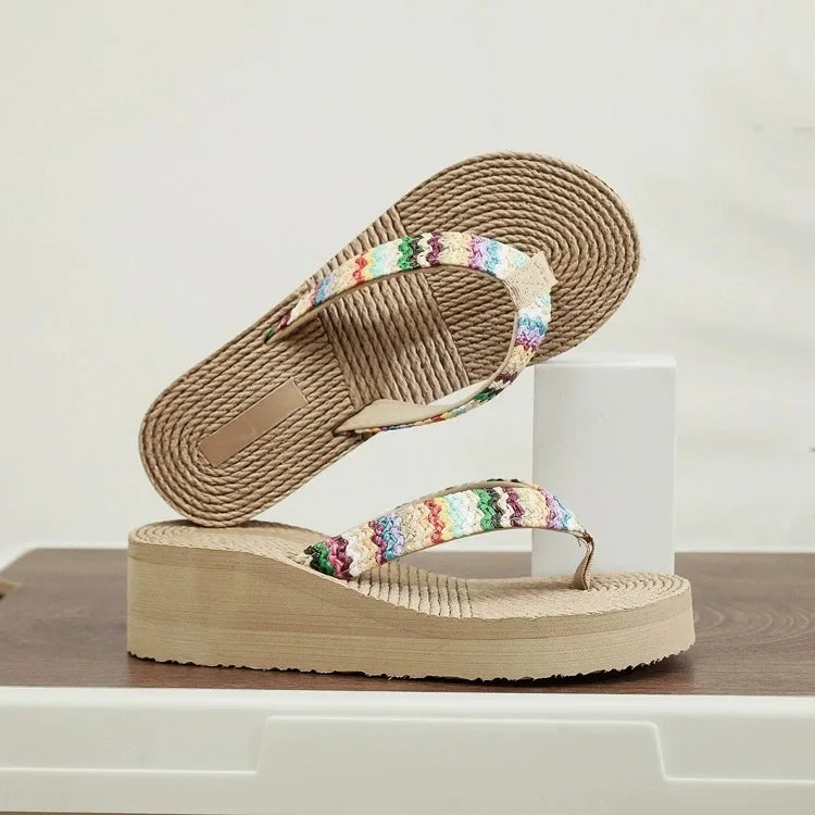 Women's Fashion Trend, Anti Slip, Wear-resistant, Comfortable Soft Bottom, Ethnic Style Flat Heel Flip Flops
