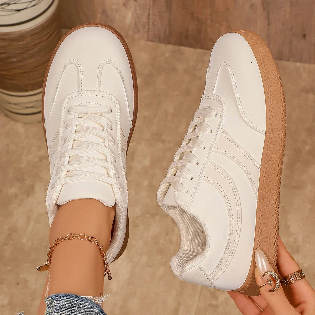 Retro Brown Platform Sneakers Women 2026 Flat Trend German Training Shoes Woman Plus Size 43 Non-slip Thick Sole Vulcanize Shoes