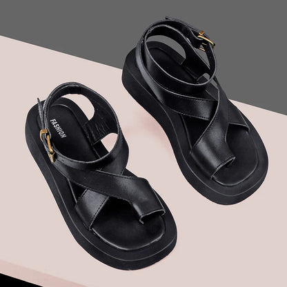 AIYUQI Sandals Women Genuine Leather 2026 Summer New Clip Toe Sandals Ladies Roman Women Shoes Muffin Sandals WHS MTO