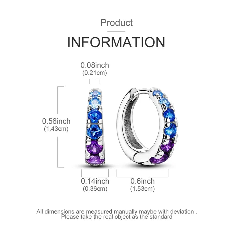 925 Sterling Silver Hoop Earring For Woman Night Sky Blue Purple Gemstone Original Earrings Fashion Jewelry Gift