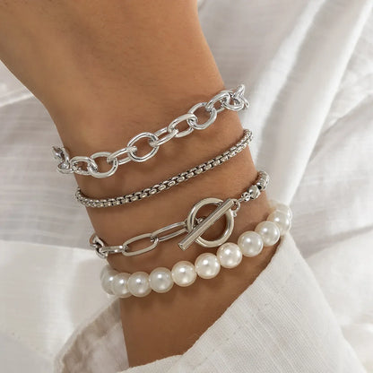 Boho Imitation Pearl Beaded Bracelet Women's Retro Fashion Creative Gold Color Beads O-Chain Bracelets Girls Birthday Jewelry