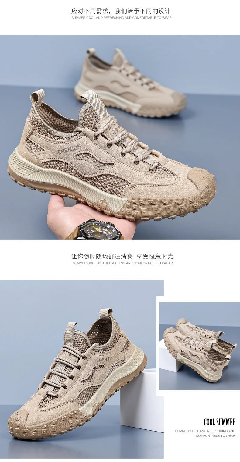 Oulylan Men's Summer Breathable Hollow Mesh Wading Shoes 2026 Outdoor Hiking Climbing Non-Slip Sport Sneakers Size 39-44