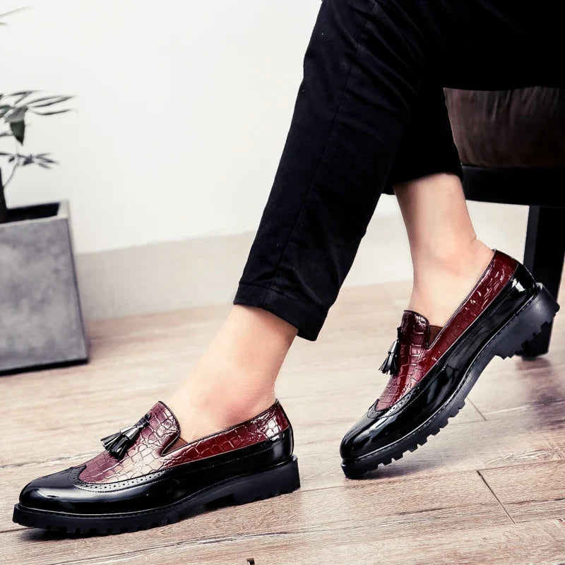 Men Loafers PU Splicing Tassel Decoration Low Heel Comfortable Classic Daily Business Men Shoes