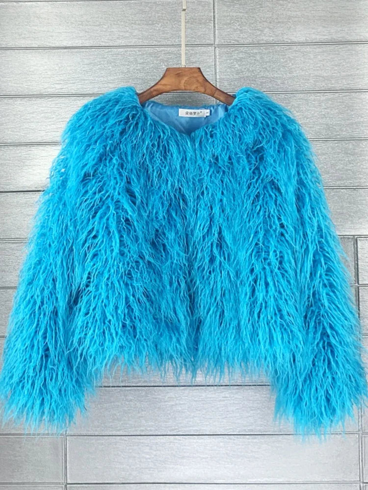 Colorful Warm Faux Women Fur Coat  Black White Pink Plush Coat Female Jacket Fur Autumn Winter Shaggy Outerwear High Street 2025