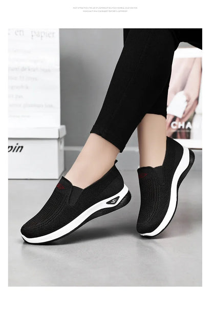 Women's Shoes Spring and Autumn New Mesh Breathable Casual Shoes Outdoor Lightweight Non-slip Wedge Heel Thick-soled Sneakers